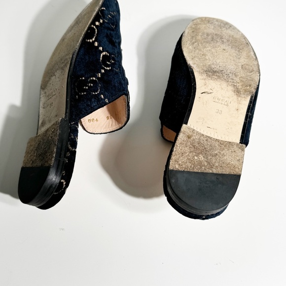 Gucci Princetown Velvet loafers Navy Blue with gold horsebit hardware gg sz 38 - Picture 9 of 10